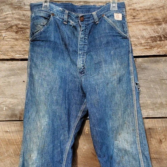 Rare 1950's Vintage Strong Reliable Denim Workwear Blue Jeans 32 - Picture 1 of 9